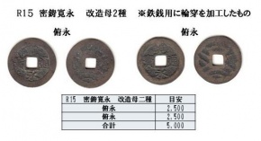 R15 密鋳寛永 通用銭改造母 2種 R15 密鋳寛永 通用銭改造母 2種
